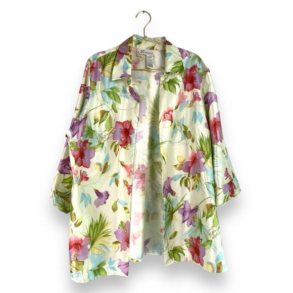 Dress Barn Womens Yellow Floral Cover Up Suit Jacket Size 16W 497 - Picture 1 of 12